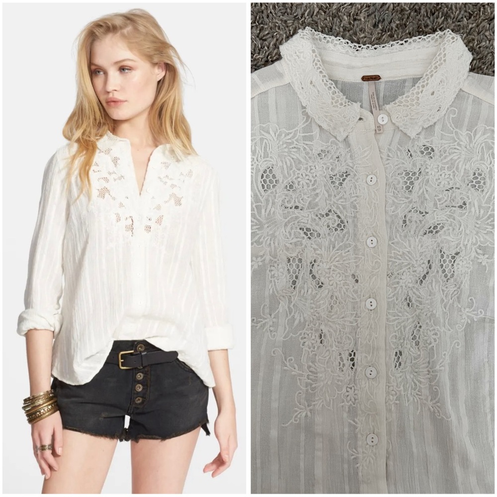 Free People Carter Dobby Embroidered Blouse